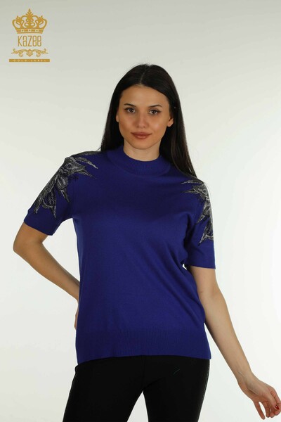 Pull en tricot pour femmes en gros Saks brodé de pierre - 30674 | KAZEE - Thumbnail