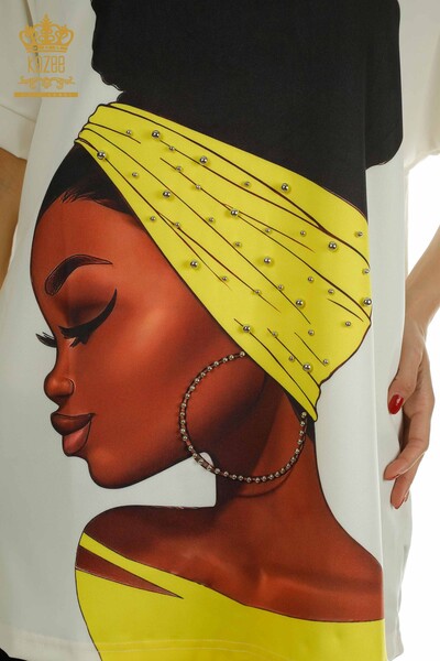 Tunique à manches courtes pour femmes en gros jaune - 2402-231021 | S&M - Thumbnail