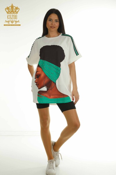 Tunique à manches courtes pour femmes en gros vert - 2402-231021 | S&M - Thumbnail