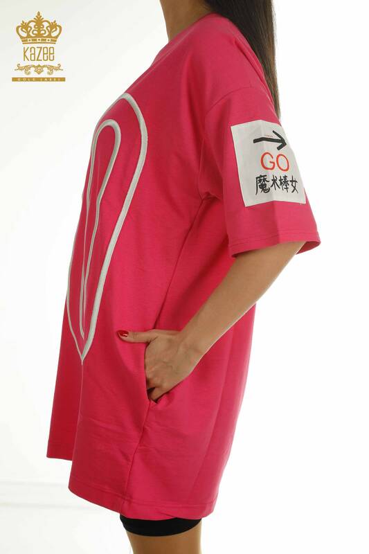 Tunique pour femmes en gros avec détail de poche, Rose - 2402-231019 | S&M