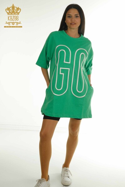 S&M - Tunique pour femmes en gros avec détail de poche vert - 2402-231019 | S&M