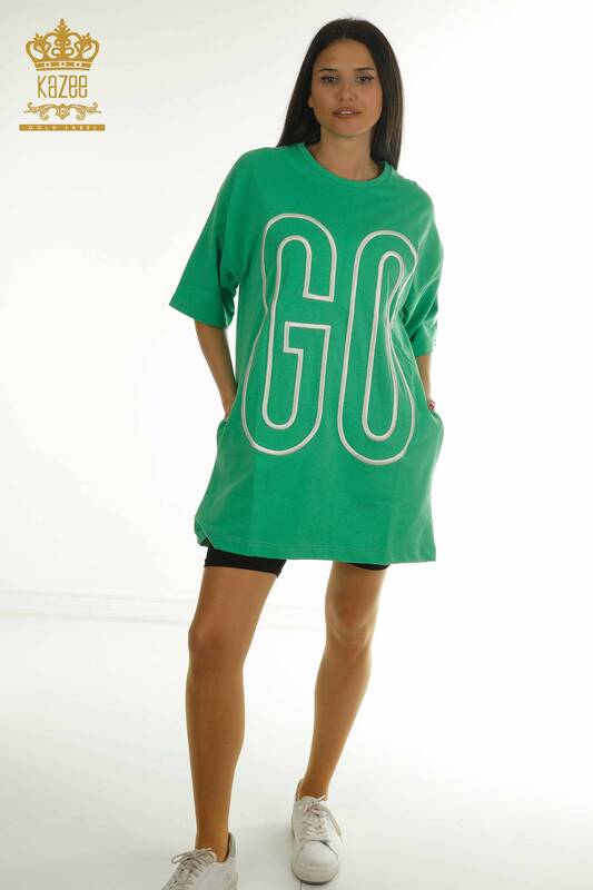 Tunique pour femmes en gros avec détail de poche vert - 2402-231019 | S&M