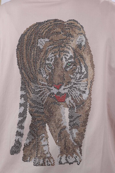 Chemise Femme Grossiste Avec Figure Tigre Brodée Pierre - 20040 | KAZEE - Thumbnail