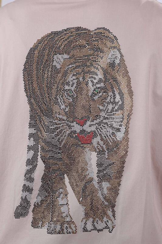 Chemise Femme Grossiste Avec Figure Tigre Brodée Pierre - 20040 | KAZEE