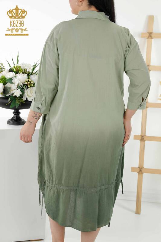 Vente en gros Robe chemise femme - Transition de couleur - Poche - Kaki - 20365 | KAZEE