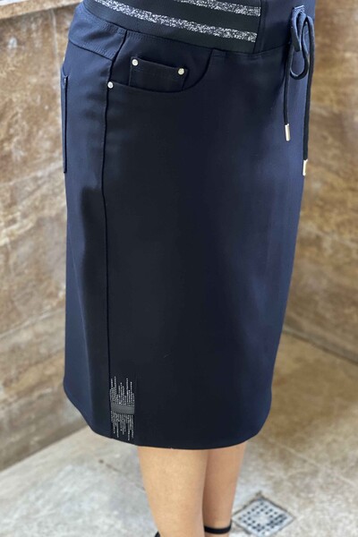 Vente en gros jupe brodée de pierre de poche rayée détaillée pour les femmes - 4144 | KAZEE - Thumbnail