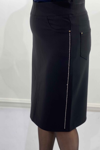 Vente en gros jupe de poche brodée de pierre détaillée rayée pour les femmes - 4164 | KAZEE - Thumbnail