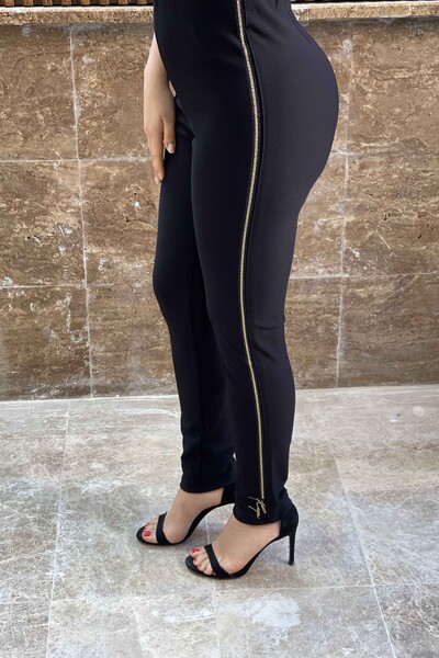 Pantalon legging détaillé à rayures de grande taille pour femme de gros - 3337 | KAZEE - Thumbnail
