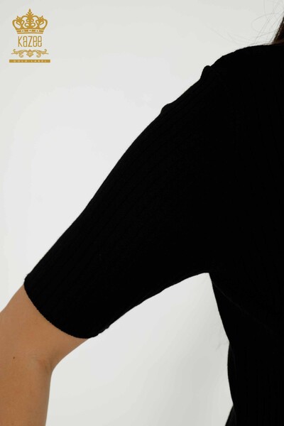 Grossiste Pull en Tricot pour Femme - Bouton Détaillé - Noir - 30043 | KAZEE - Thumbnail