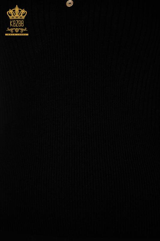 Grossiste Pull en Tricot pour Femme - Bouton Détaillé - Noir - 30043 | KAZEE