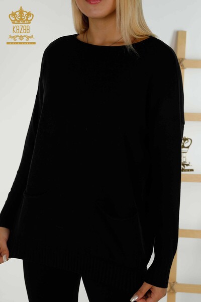 Grossiste Pull en Tricot pour Femme Bouton Détaillé Noir - 30178 | KAZÉE - Thumbnail