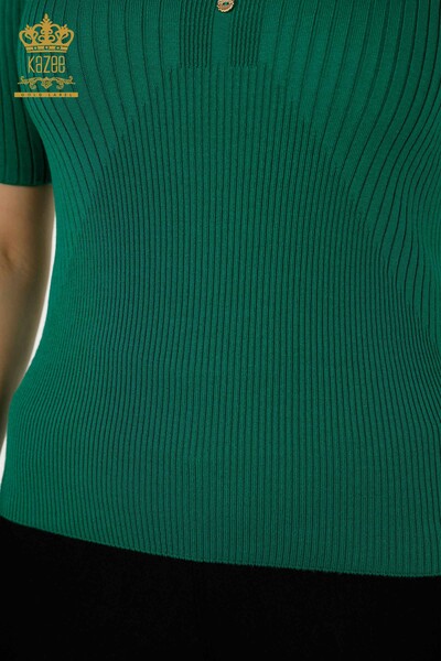 Grossiste Pull en Tricot pour Femme - Bouton Détaillé - Vert - 30043 | KAZEE - Thumbnail