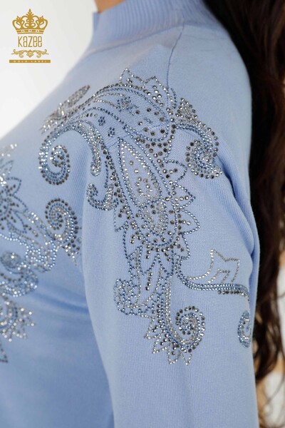 Grossiste Pull Femme - Cristal Pierre Brodée - Bleu - 30013 | KAZEE - 6