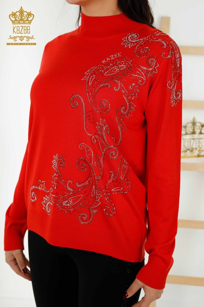 Grossiste Pull Femme - Cristal Pierre Brodée - Corail - 30013 | KAZEE - 2