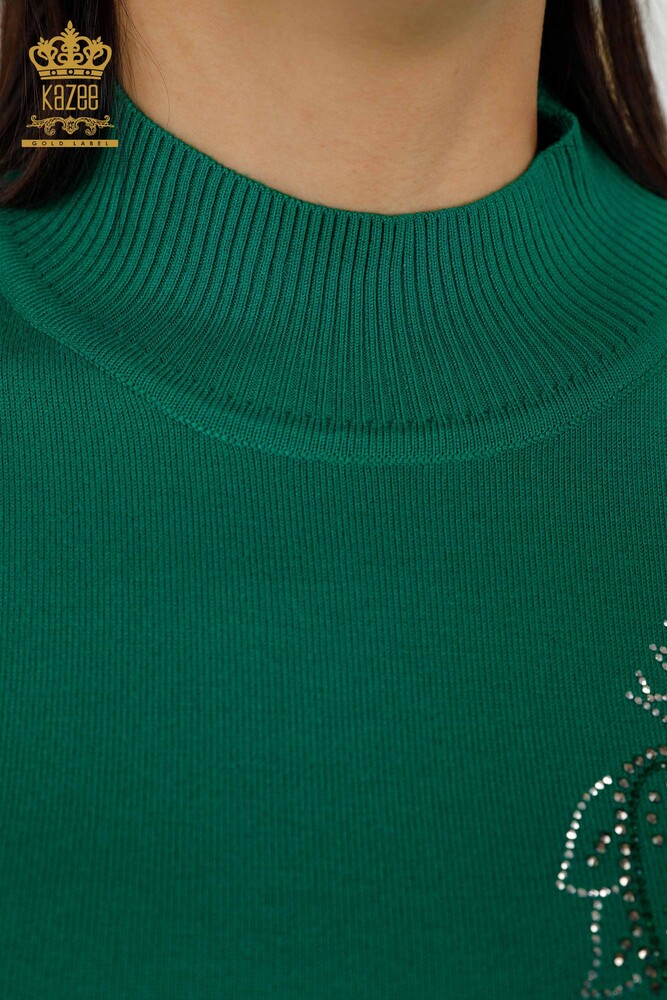Grossiste Pull Femme - Cristal Pierre Brodée - Vert - 30013 | KAZEE - 4