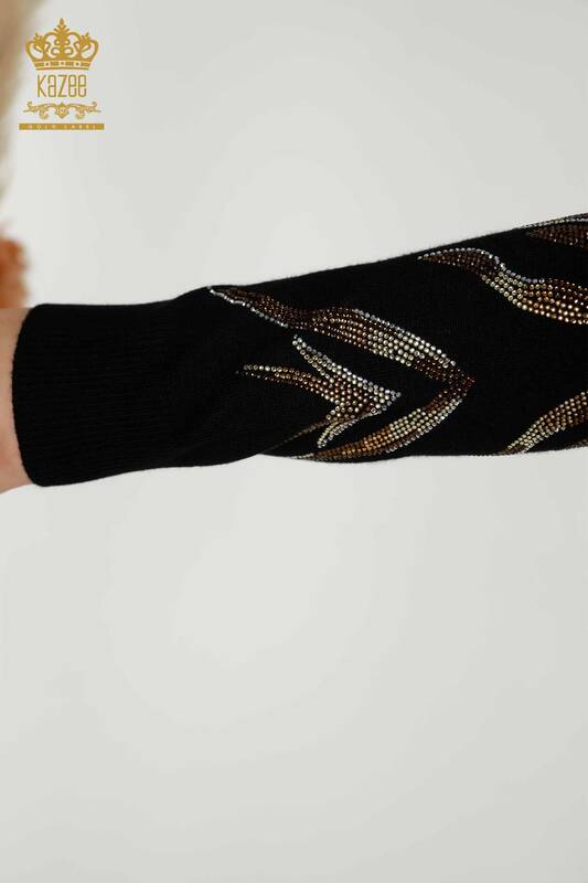 Grossiste Pull en Tricot pour Femme - Manches Détaillées - Noir - 30030 | KAZEE