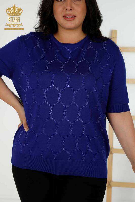 Vente en gros de pull en tricot pour femme Stone brodé Saks - 30317 | KAZEE