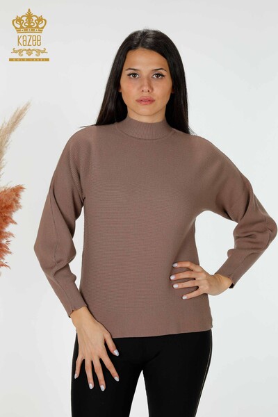 Grossiste Pull en Tricot Femme Vison à Manches Ballon - 15669 | KAZEE - 1