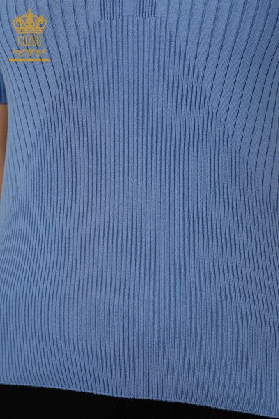 Grossiste Pull en Tricot pour Femme - Bouton Détaillé - Bleu - 30043 | KAZEE - Thumbnail