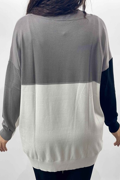 Vente en gros de tricots rayés à motifs col montant pour femmes - 16101 | KAZEE - Thumbnail