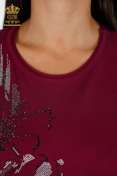 Vente en gros de pull en tricot pour femmes Stony à manches courtes motif floral - 16907 | KAZEE - Thumbnail