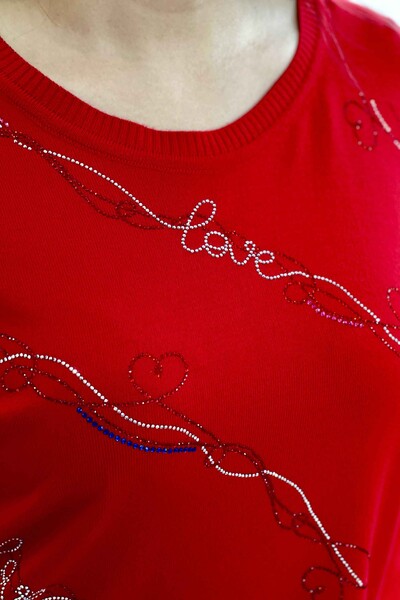 Vente en gros de pull en tricot de pierre brodé écrit à rayures pour femmes - 16467 | KAZEE - Thumbnail