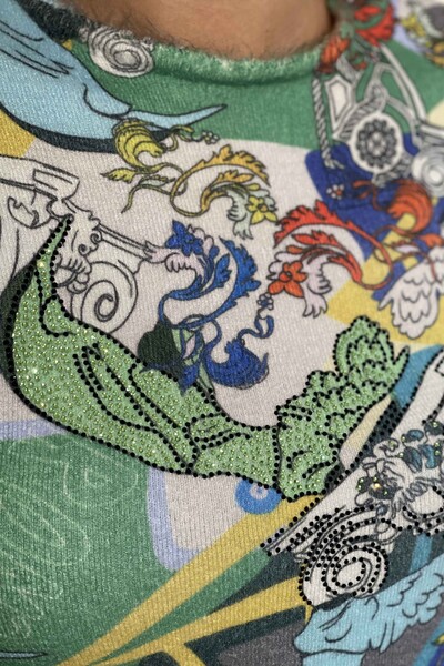 Vente en gros de pull en tricot à motifs angora à impression numérique pour femmes - 18811 | KAZEE - Thumbnail