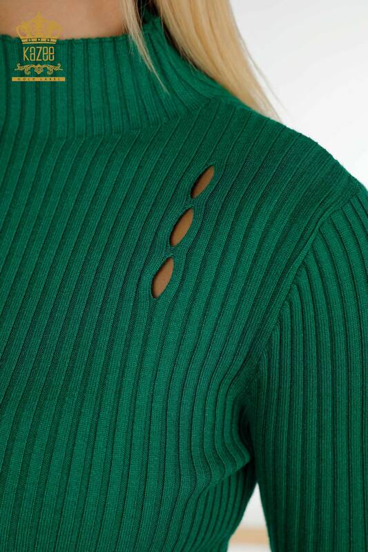 Grossiste Pull en Tricot pour Femmes - Trou Détaillé - Vert - 30395 | KAZEE