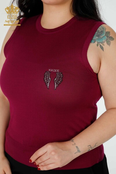Grossiste Tricot Femme Angel Wing Pattern Sans Manches Violet - 16921 | KAZEE - 2