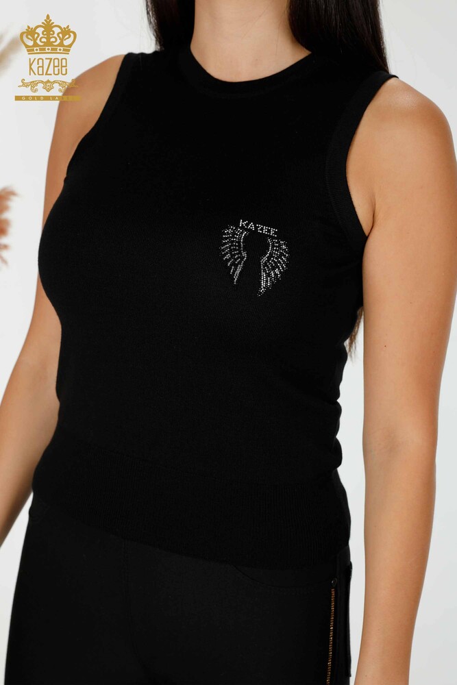 Grossiste Tricot Femme Motif Aile d'Ange Sans Manches Noir - 16921 | KAZEE - 2