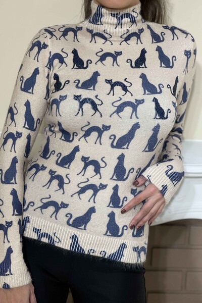 Vente en gros de tricots brodés à col roulé angora numérique pour femmes - 18269 | KAZEE - Thumbnail