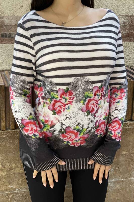 Vente en gros de tricots angora à imprimé numérique floral pour femmes - 18415 | KAZEE