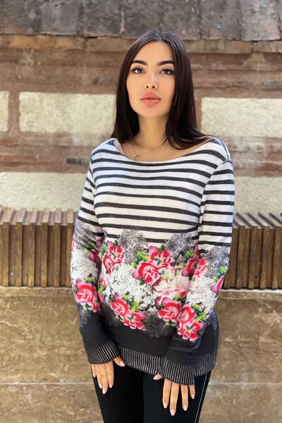 Vente en gros de tricots angora à imprimé numérique floral pour femmes - 18415 | KAZEE - Thumbnail