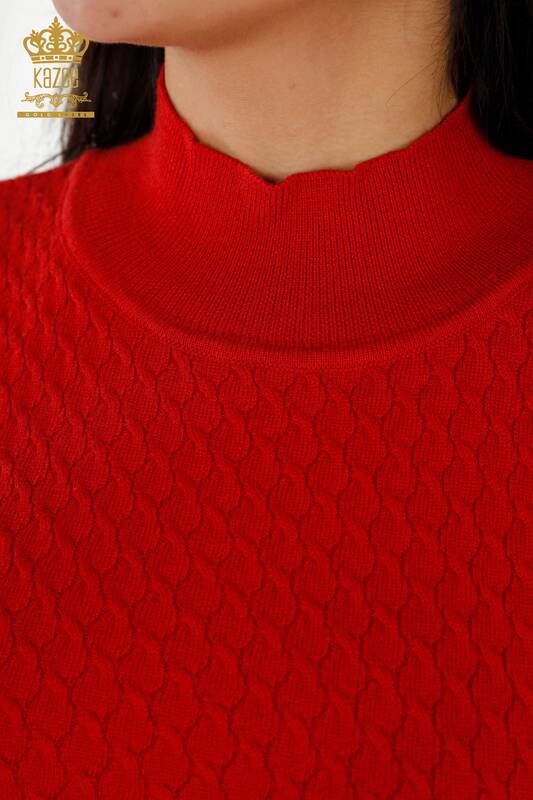 Grossiste Tricot Femme Américain Modèle Basique Rouge - 30119 | KAZEE