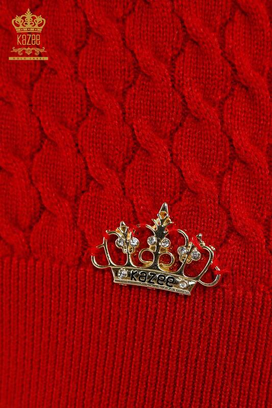 Grossiste Tricot Femme Américain Modèle Basique Rouge - 30119 | KAZEE