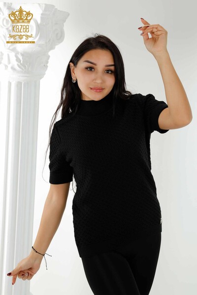 Grossiste Tricot Femme Américain Modèle Basique Noir - 30119 | KAZEE 