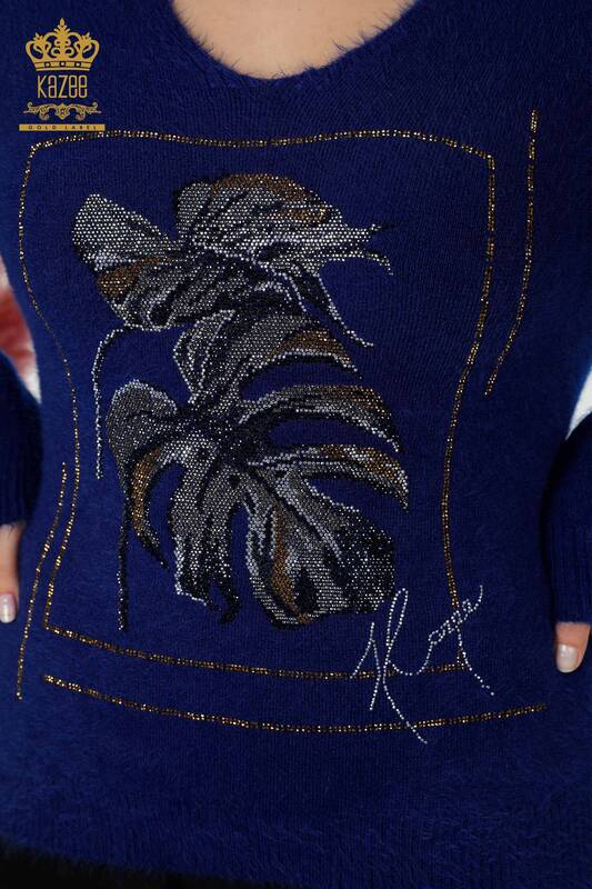 Grossiste Pull en Tricot Femme Angora Saks à Motifs - 16995 | KAZEE