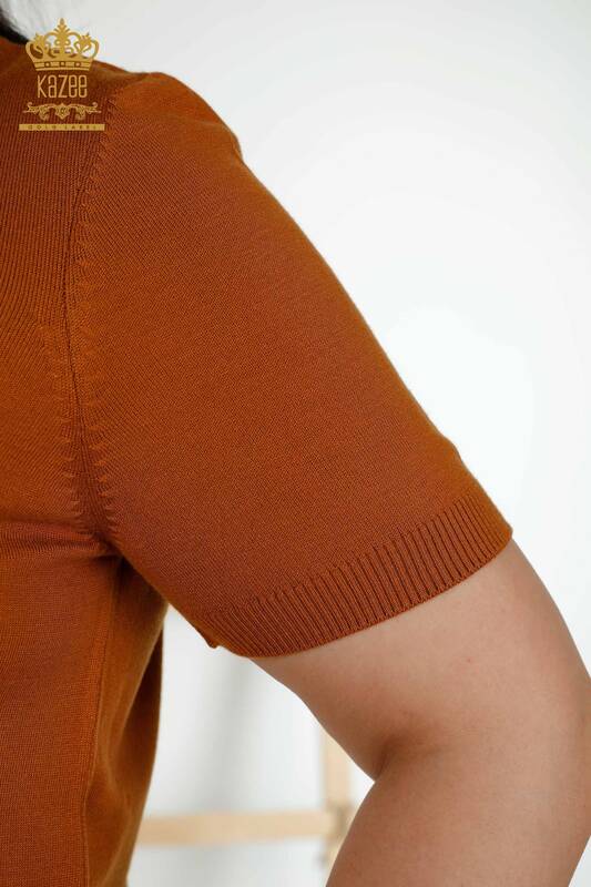 Grossiste Pull Tricot Femme - Basique - Modèle Américain - Tan - 16271 | KAZEE