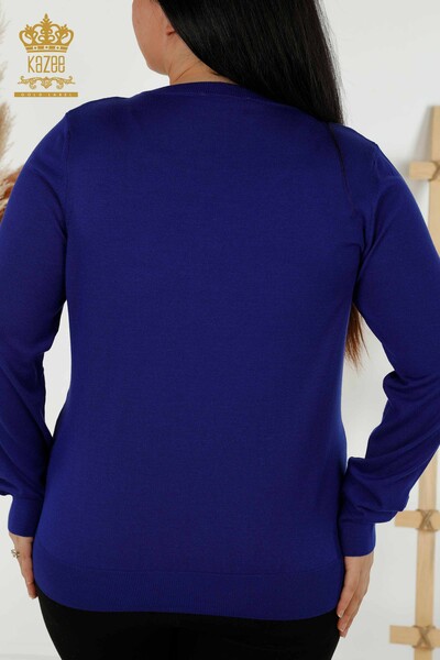 Grossiste Pull Femme - Basique - Avec Logo - Bleu Foncé - 30181 | KAZEE - Thumbnail