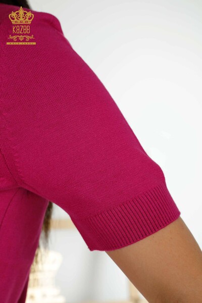 Grossiste Pull Femme - Basique - Avec Logo - Fuchsia Foncé - 30254 | KAZEE - Thumbnail