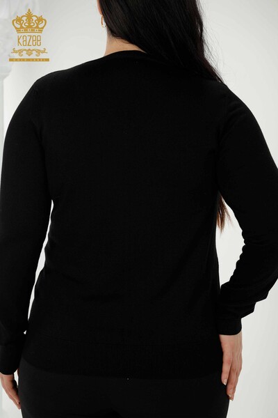 Grossiste Pull en Maille Femme Basic Logo Noir - 30181 | KAZEE - Thumbnail