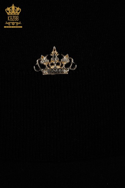 Grossiste Pull Femme - Basique - Avec Logo - Noir - 30213 | KAZEE - 5