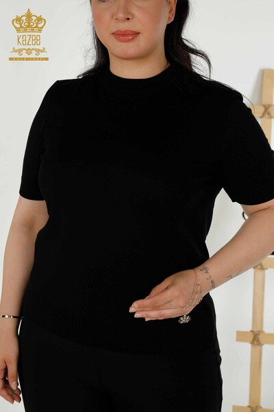 Grossiste Pull en Tricot Femme Basic Logo Noir - 30254 | KAZEE - Thumbnail