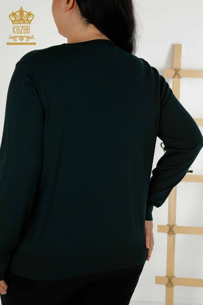 Grossiste Pull Femme - Basique - Avec Logo - Vert Foncé - 30213 | KAZEE - Thumbnail