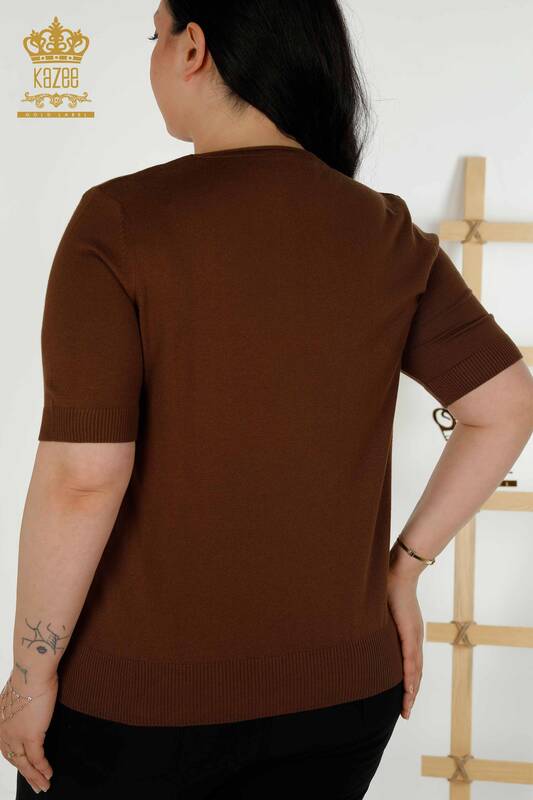 Grossiste Pull Tricot Femme - Basique - Modèle Américain - Marron - 16271| KAZEE
