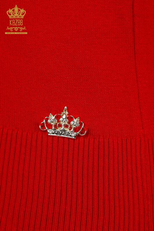 Grossiste Pull en Tricot Femme Basique Modèle Américain Rouge - 16271| KAZEE
