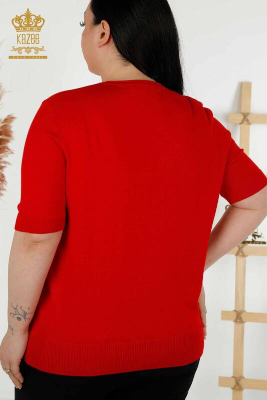 Grossiste Pull en Tricot Femme Basique Modèle Américain Rouge - 16271| KAZEE