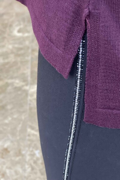 Vente en gros de pull en tricot pour femmes avec pierres brodées et manches détaillées - 16575 | KAZEE - Thumbnail