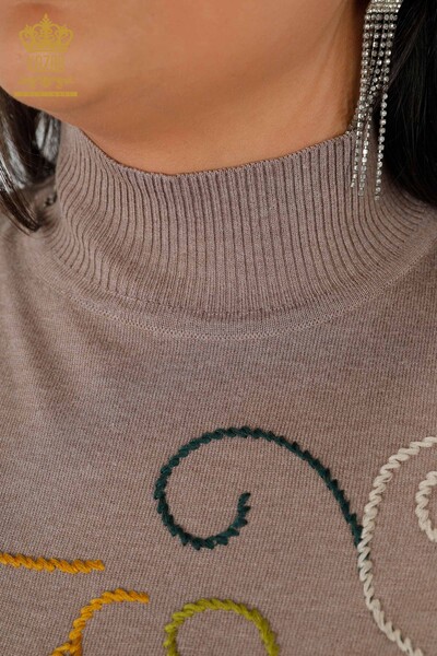 Vente en gros de pull en tricot pour femmes Vison à motifs colorés - 15844 | KAZEE - Thumbnail