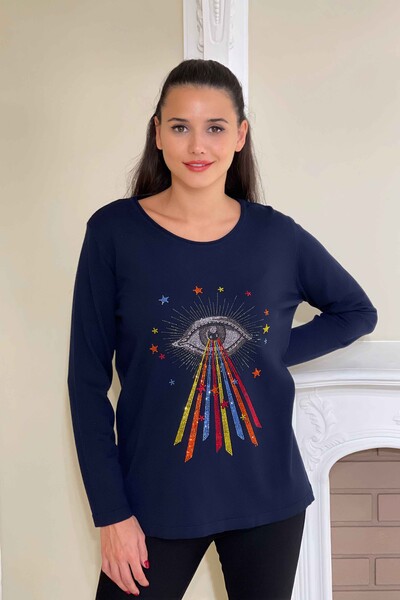 Vente en gros de pull en tricot pour femme brodé de pierre à motifs colorés - 16047 | KAZEE - Thumbnail
